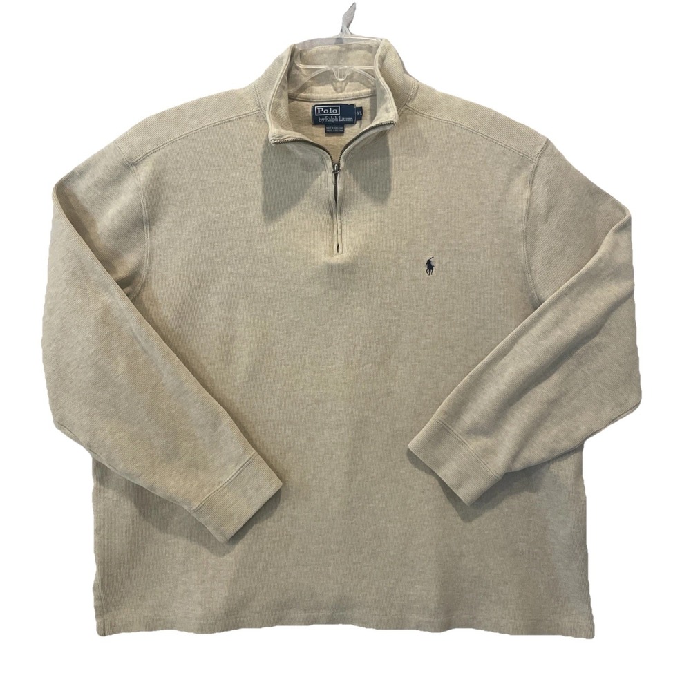Polo Ralph Lauren XL TAN Quarter Zip‎ 1/4 Tight Knit Pony ~ EXCELLENT Fast Ship